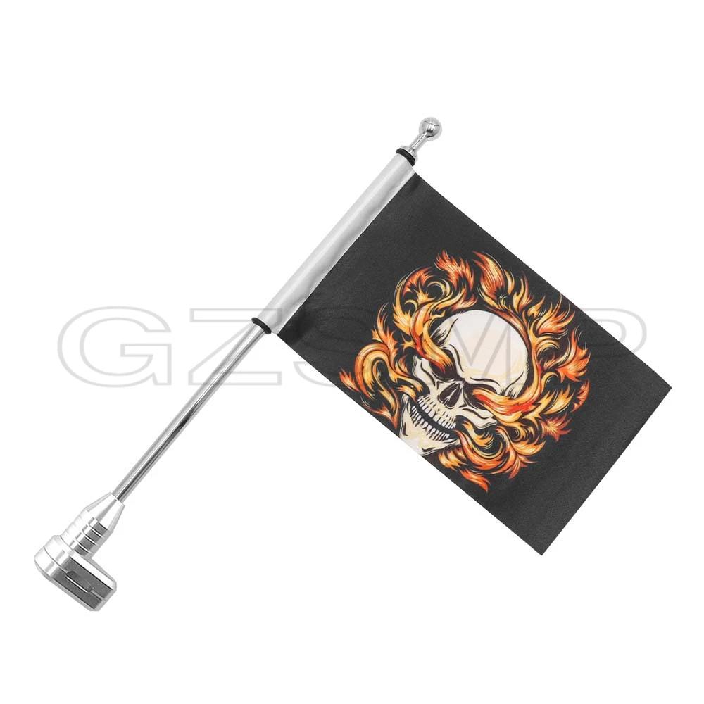 fit For Honda Goldwing GL1800 2001-2011 GL1500 GL1200 Motorcycle Aluminum Rear Mount Luggage Vertical Flag Pole Skull Flag