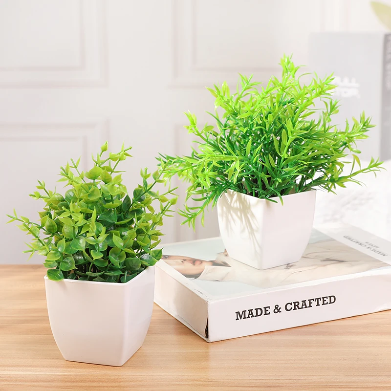 Green Artificial Bonsai Mini Eucalyptus Flower Potted Plant for Home Garden Table Decoration Indoor Bedroom Office Fake Plant