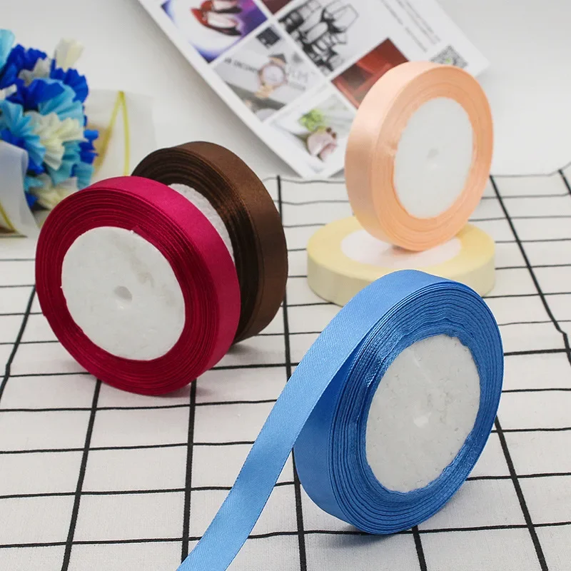 Solid Color Satin Ribbons - Handmade DIY Accessories for Weddings and Gift Wrapping (25 Yards)