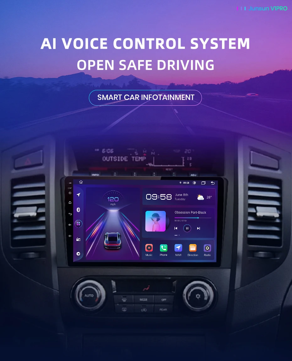 Junsun v1 ai Stimme drahtloses Carplay Android Autoradio für Mitsubishi Pyjero 4 2006-2014 4g Auto Multimedia GPS 2din Autoradio – Detail 2