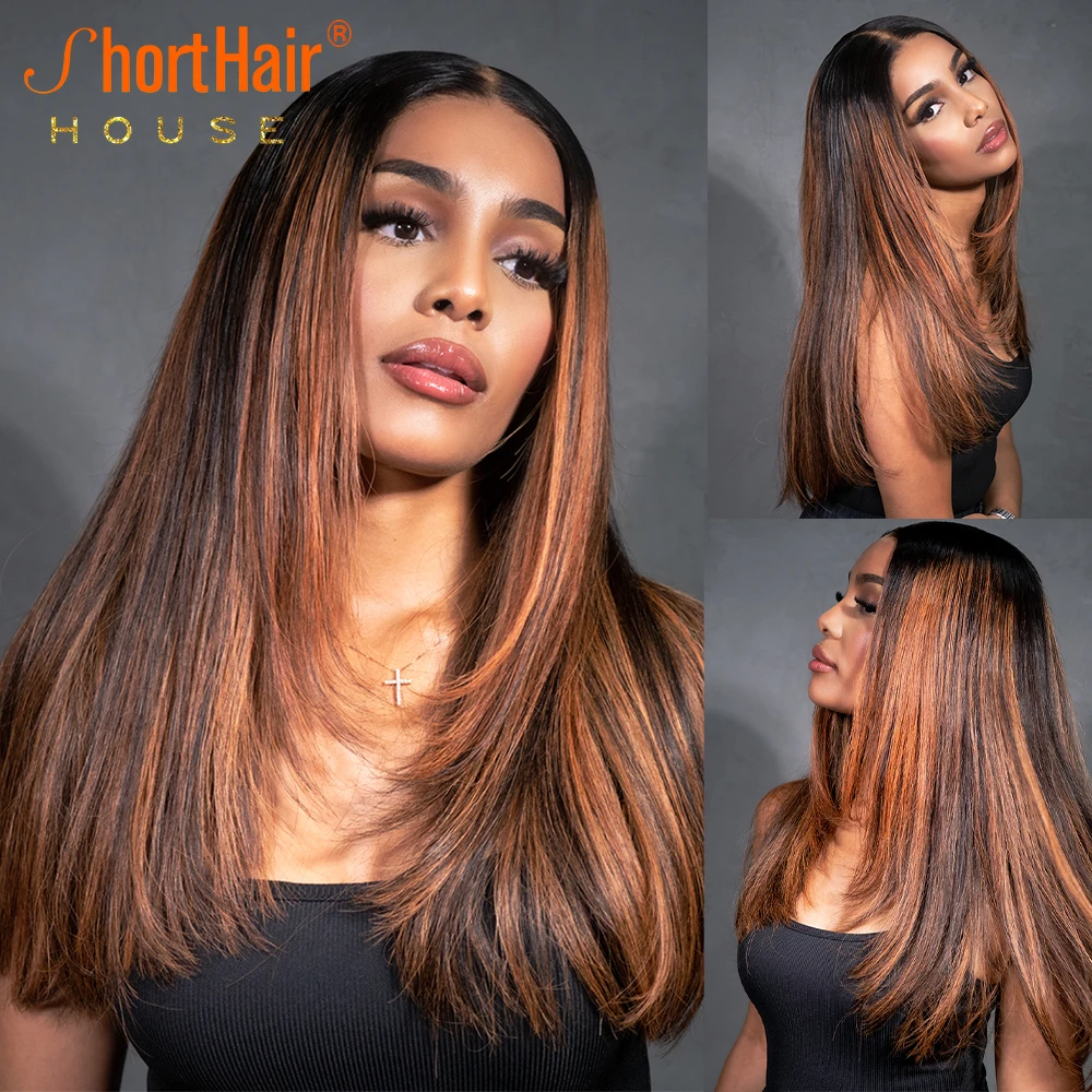 Ginger Orange Human Hair Wigs 5x7 Lace Closure Wigs Layered Cut Wavy Invisible Strap Glueless 360 Lace Frontal Human Hair