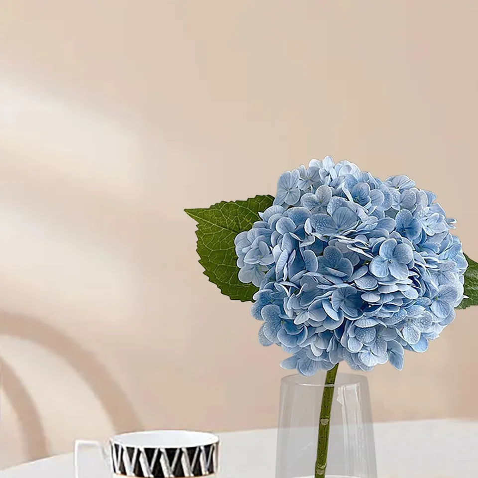Lot De 3 Hortensias Artificiels Bleus - Fleurs En Soie Réalistes, Tiges Flexibles - Pour Décoration Intérieur/extérieur