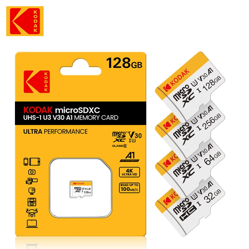KODAK 마이크로 SD 메모리 카드, 128GB Class10 U3 UHS-I 128GB TF 카드, 4K HD SD 어댑터, 휴대폰 스마트폰 태블릿 PC용, 신제품