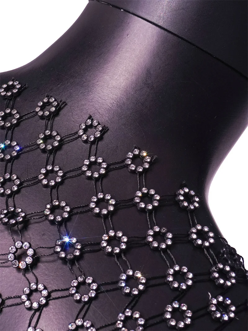 Damen Strass-Netz-Crop-Top - Sexy Durchsichtiges Ausgeschnittenes Ärmelloses Tanktop für Party, Club, Strand, Konzert & Streetwear – Detail 12