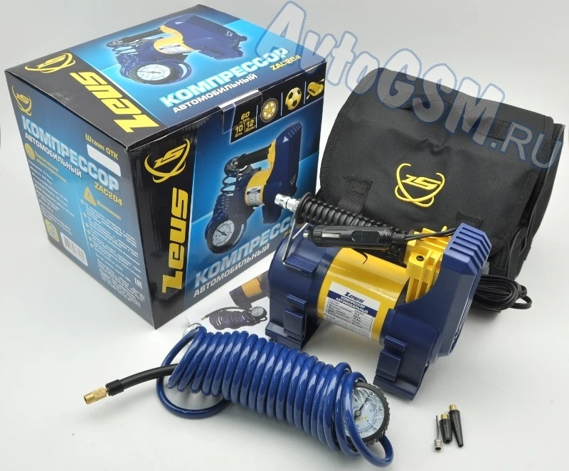 Car Compressor Zeus Zac204 (72204) built In Pressure Gauge Coiled Hose