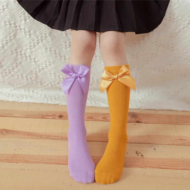 Children leg warmers children's leg warmers pure color bowknot kids heap stocking wear before and after bow straight heelless stockings girl legwarm
