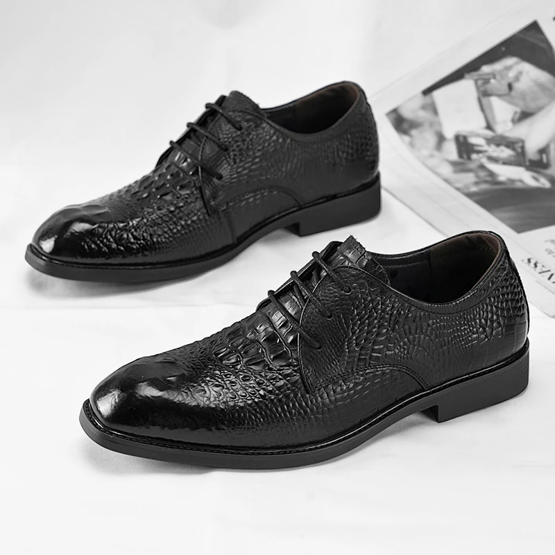 Men's Classic Business Dress Oxford Casual Shoes Brand Alligator Pattern Casual Comfort Fashion Derby Shoes Luxury Leather Shoe