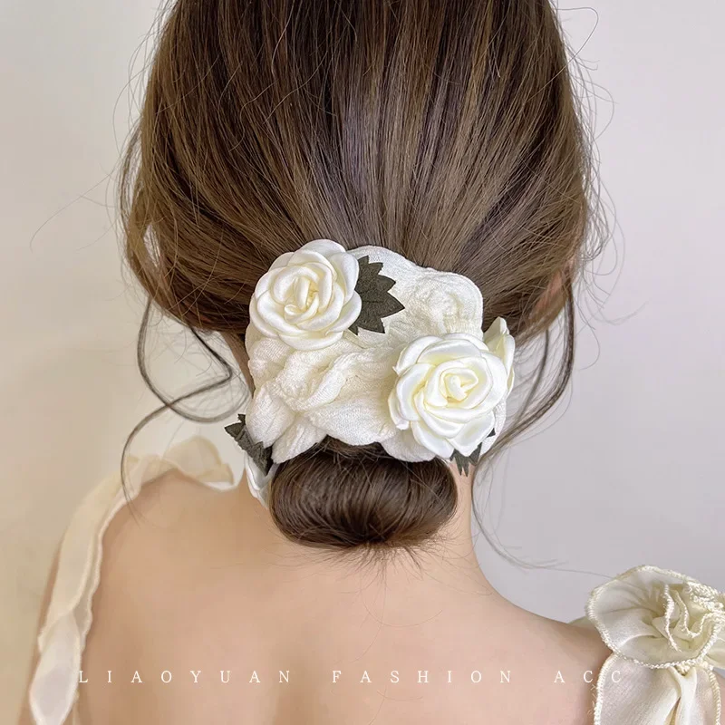 Chic French Floral Oversized Hair Scrunchies - Elegant High Elastic Hair Accessory