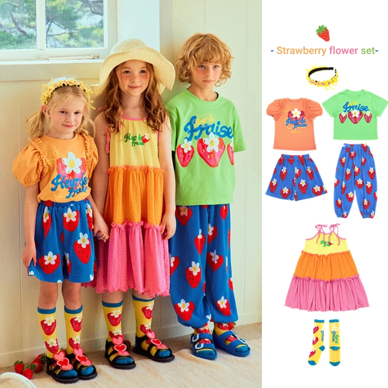 

Korean Children's Clothings 2024 New Summer Child Boys Girls T Shirts Shorts Pants Girl Princess Flower Dress Kids Clothes