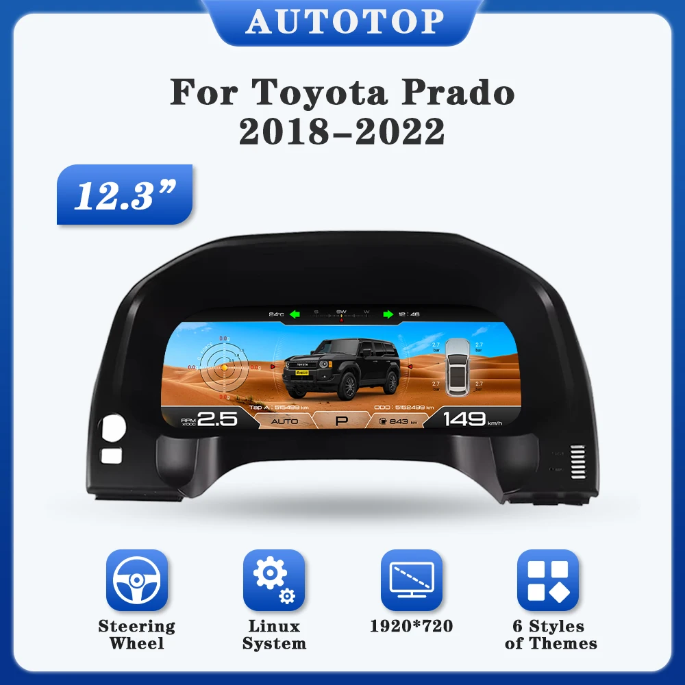 AUTOTOP-Panel de instrumentos de calibre Digital, 12,3 ", 1920x720, para Toyota Prado 2018-2022, velocímetro, tablero LCD Linux 1