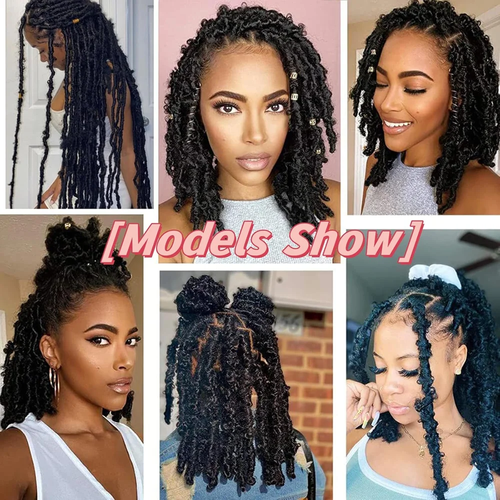 14/18/24inch Faux Loc Crochet Hair Butterfly Dreadlock Boho Goddes Synthetic African Braiding Extensions Natural for Black Women