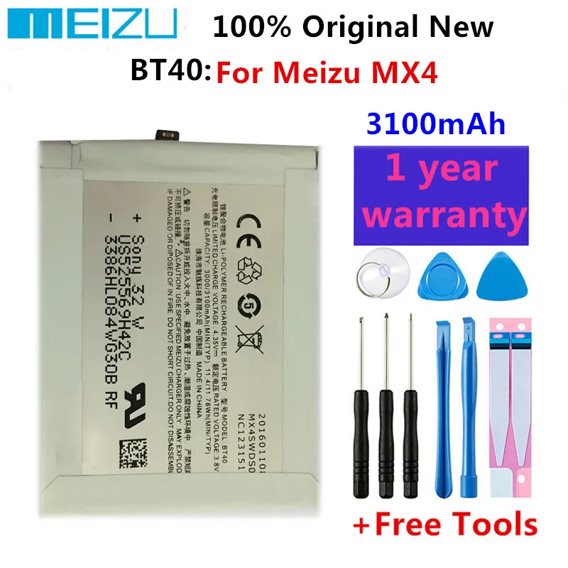 

100% Original New High Quality 3100mAh Battery For Meizu MX4 MX 4 BT40 BT 40 Mobile Phone Batteries +Tools Free
