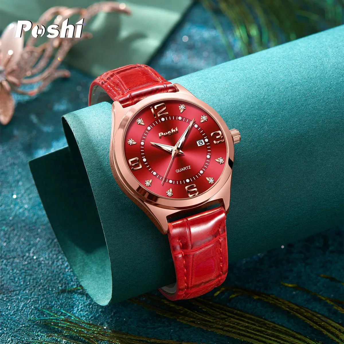 POSHI 972 Fashion Quartz Watch Casual Ladies Dress Wristwatch Leather Strap With Date Life Waterproof Original Watches Girls 6