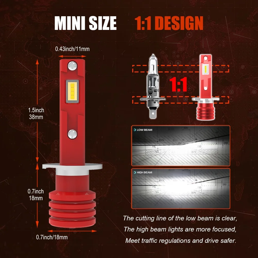 Single plug H1 LED Headlight Bulbs Fog Lamp Big CSP Cold White Blue Light 32W 16000Lm Plug and Play Very Bright Mini Size 2pcs