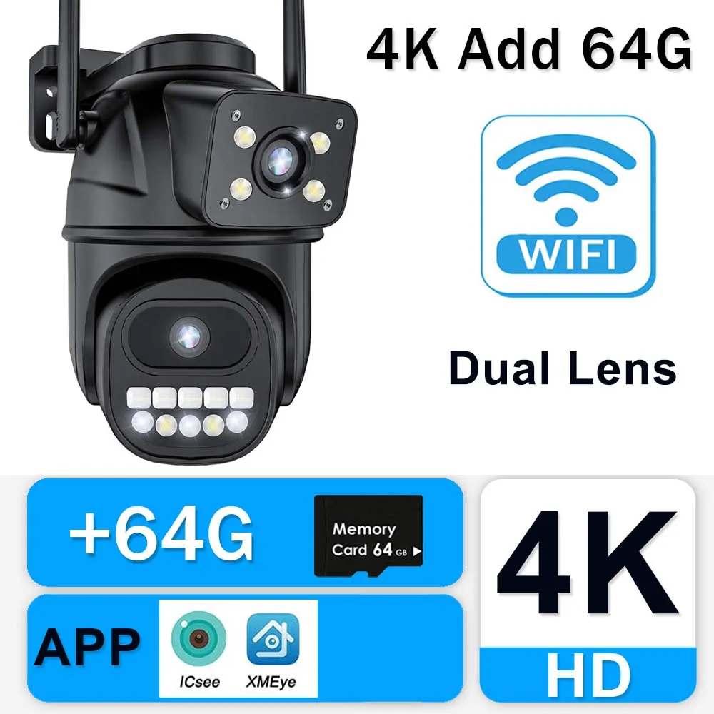 5K 12MP WiFi Kamera, Kablosuz Dış Mekan, Su Geçirmez Gözetim, 10X Zoom, Üç Lens Üç Ekran, Güvenlik Koruması, Gözetleme Kamerası, İnsan Algılama, P2P, PTZ Kamera, Akıllı Ev CCTV, 360 ° Wifi Kamera
