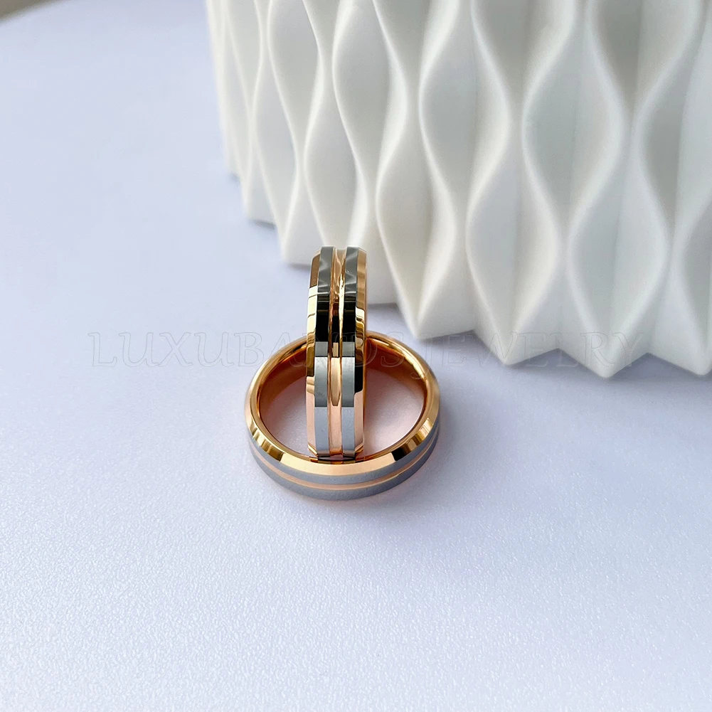 Tungsten Wedding Couple Ring 8mm Flat Center Grooved Beveled Edges Polished Finish Comfort Fit Aesthetic Accessories Jewelry New