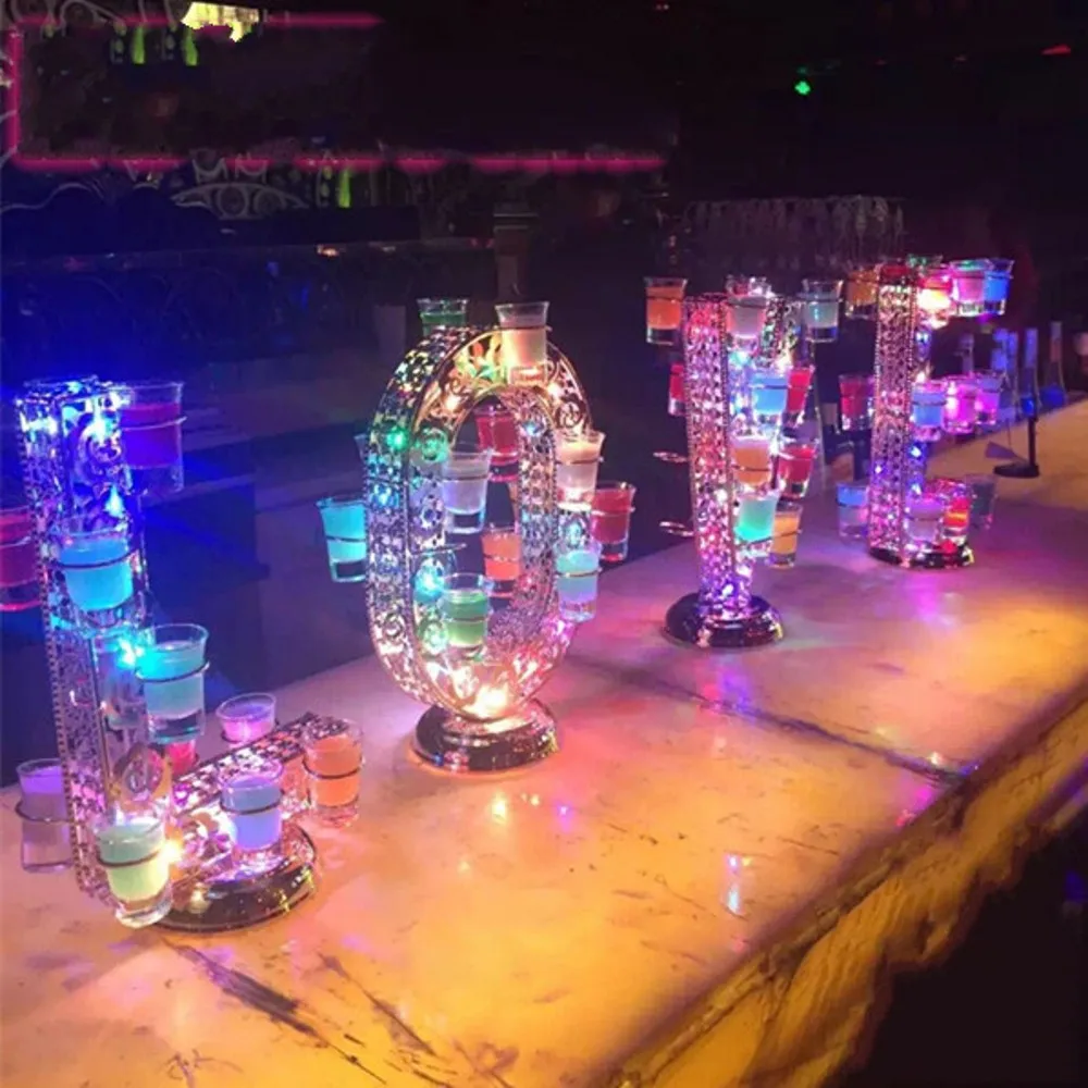 

New Rechargeable Luminous Light Up LED Love Shaped Cocktail Cup Holder Red Wine Glass Cup Holder for Club Bar Party Decorations