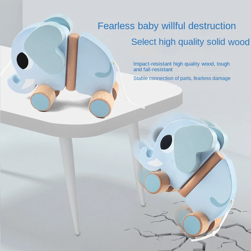 나무 어린이 코끼리 당기는 밧줄 카트, 견인 장난감,  소년,  소녀 , 어린이 선물, 조기 교육 장난감