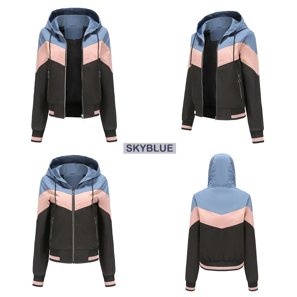 2022 Women's Thin Windbreaker Women's Spring and Autumn Hooded Jacket Women's Outdoor Raincoat with Color Drawstring Jacket goose down coat