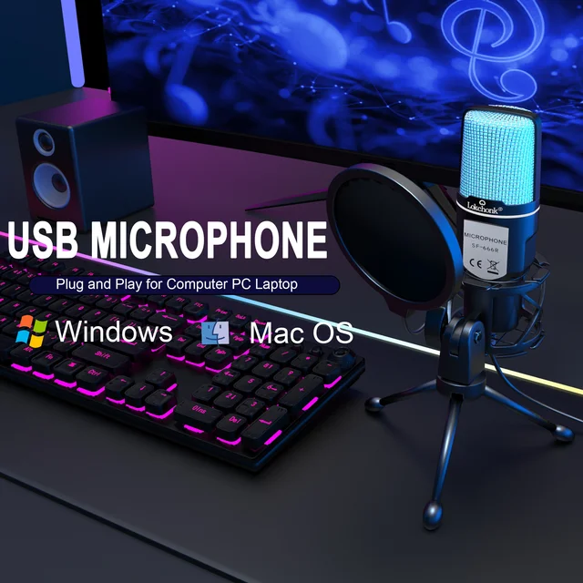 USB Microphone RGB Microfone Condensador Wire Gaming Mic