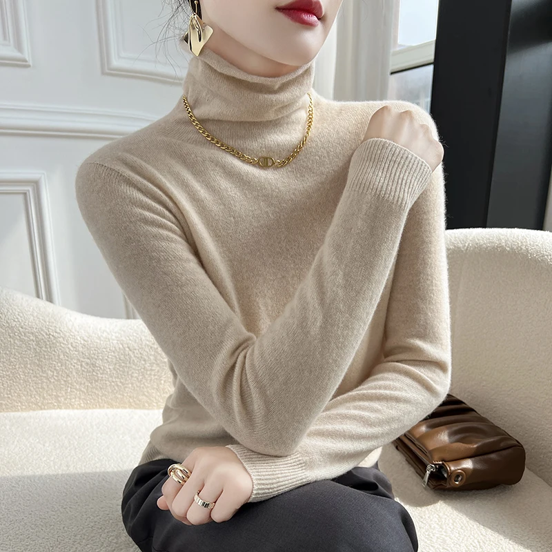 WinvyNee Women Clothing 100% Wool Sweater Stacked Collar Long Sleeve Solid Pullovers Soft Knitwear Tops Autumn Winter A1263016 2