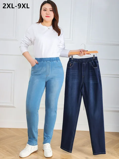 Plus Size 7XL 9XL Jeans Women Large Slim Fit 150KG High Waist Trousers Elastic Female Pencil Pants Stretched Girl Denim Clothes 1