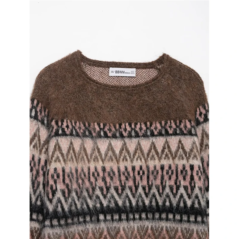 Women's Soft Knitted Top Women Fashion Long Sleeve Vintage Jacquard Sweater Pullover 2025 New Casual Loose Knitwear Tops ﻿ ﻿