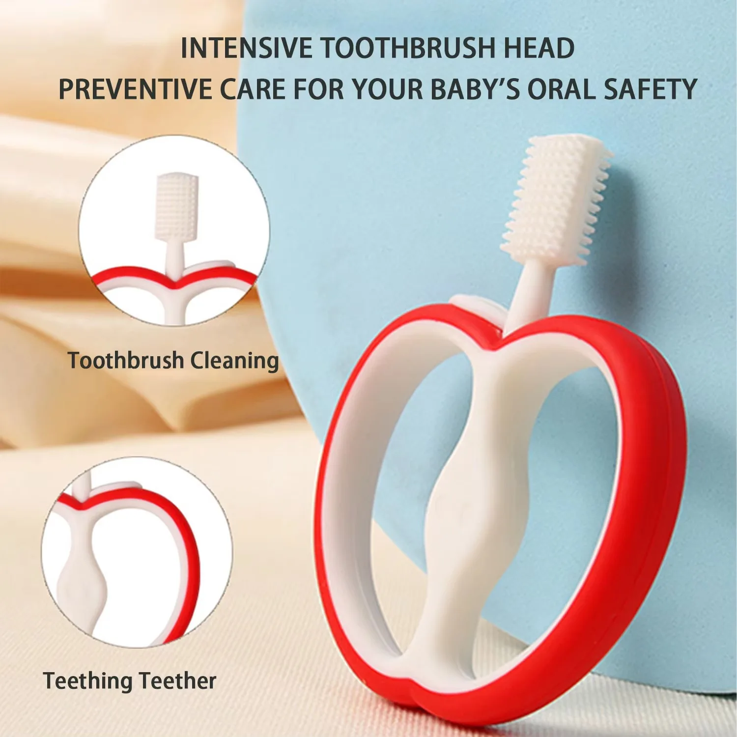 1PC Cute Apple Silicone Teething Toy for Babies-Food Grade Chewable & Durable Babi Toy Teether Baby Silicone Baby Pacifier