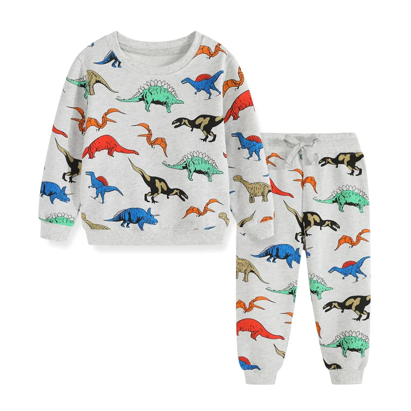   Jumping Meters 2-7T Dinosaurs Autumn Winter Boys Girls Clothing Sets Animals Embroidery Kids Clothes Baby Suits 2 Pcs Sets