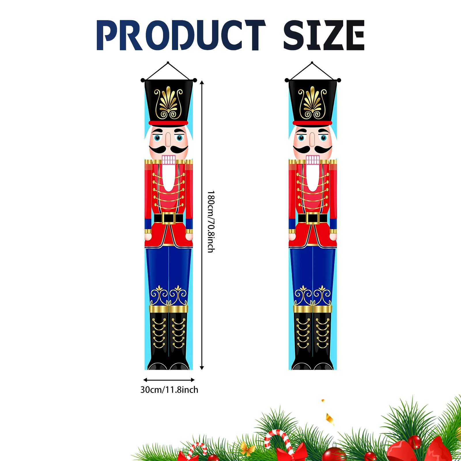 Striscione di Schiaccianoci di Natale con portico decorazione rossa per porta esterna, figure a grandezza naturale, modello soldato schiaccianoci, striscione da appendere per parete, porta