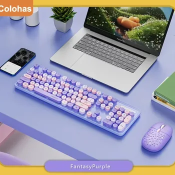 2.4G 무선 USB 게임용 키보드 및 마우스 세트, 인체공학적 귀여운 키보드, 게이머 액세서리, 빈티지 펑크, 신제품