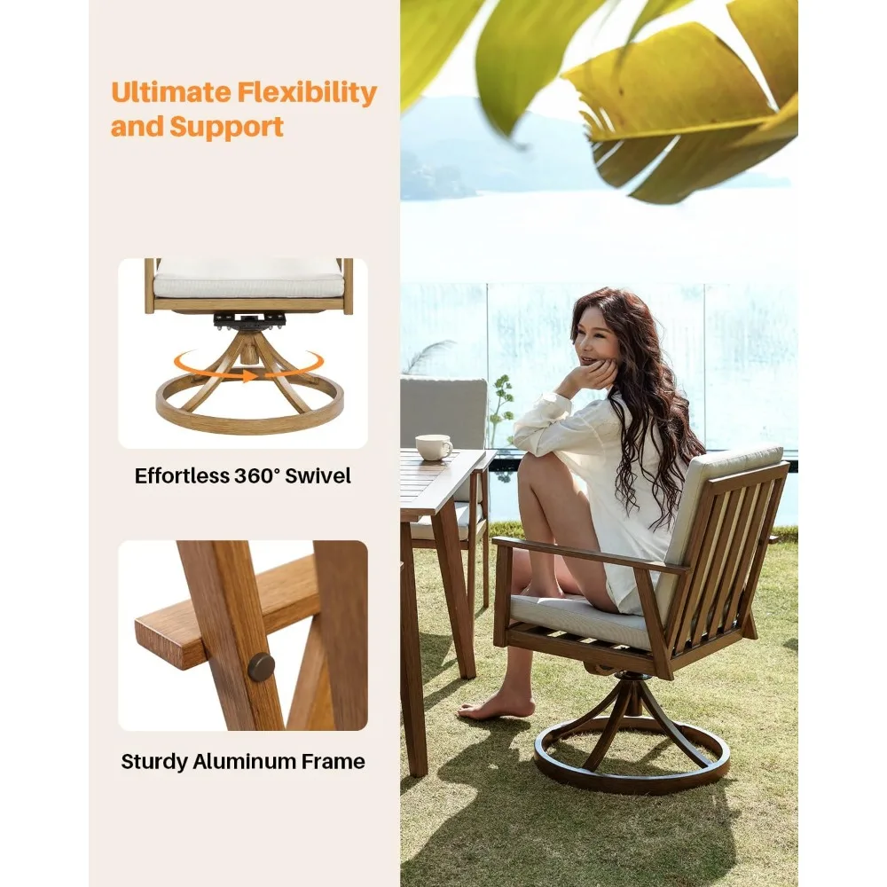 Outdoor Swivel Patio Dining Chair Set of 2,Pieces Outdoor Aluminum Patio Swivel Chairs with Cushions,Dining Furniture Chairs Set 4