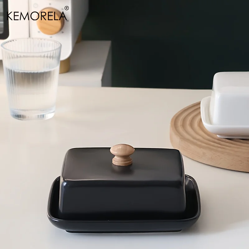 KEMORELA Ceramic Butter Dish Lid Rectangular Sealable Cheese Storage Box