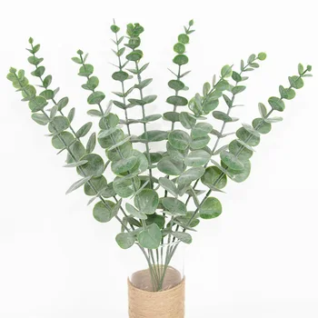 6/12/18pcs Artificial Eucalyptus Leaves Fake Plant Green Branch For Christmas Wedding Party Home Garden Decoration Wreath Flower 1