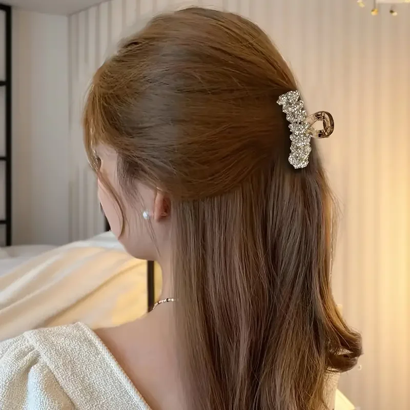 Elegant 4-piece set of colorful rhinestone half woven hair clips, high-end temperament side and bangs clip women's hair clip 3