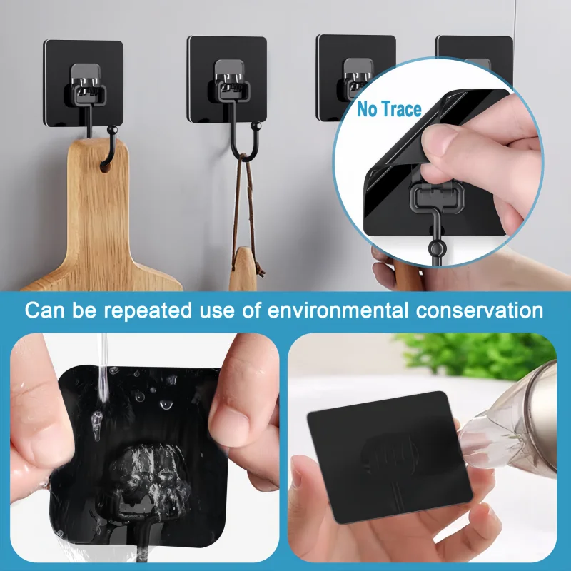 Adhesive Wall Hook Big Size Heavy Duty 22 lbs Waterproof Nail-Free Transparent for Kitchen Bathroom