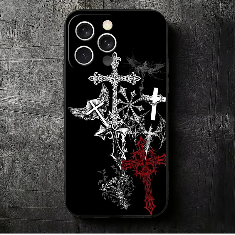 Gothic Cyber Sigil Cross Soft Black Phone Case s Back Cover