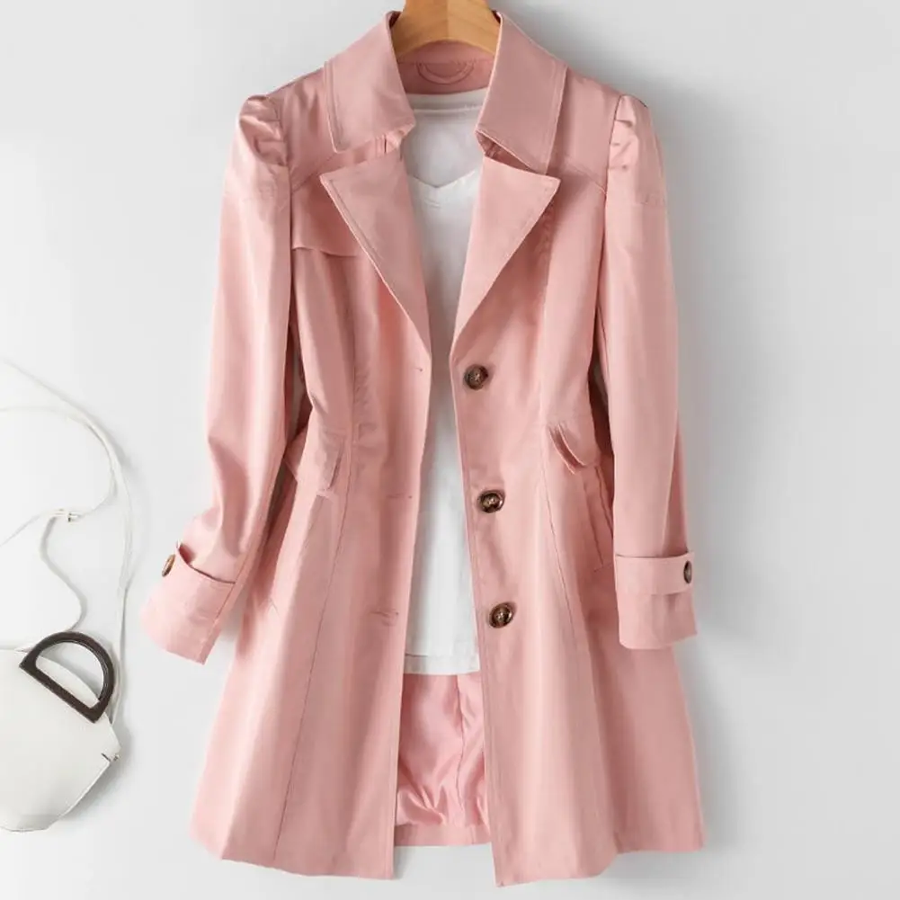 

This women's slim fit trench coat is made of high quality polyester which adds strength and durability to the fabric.