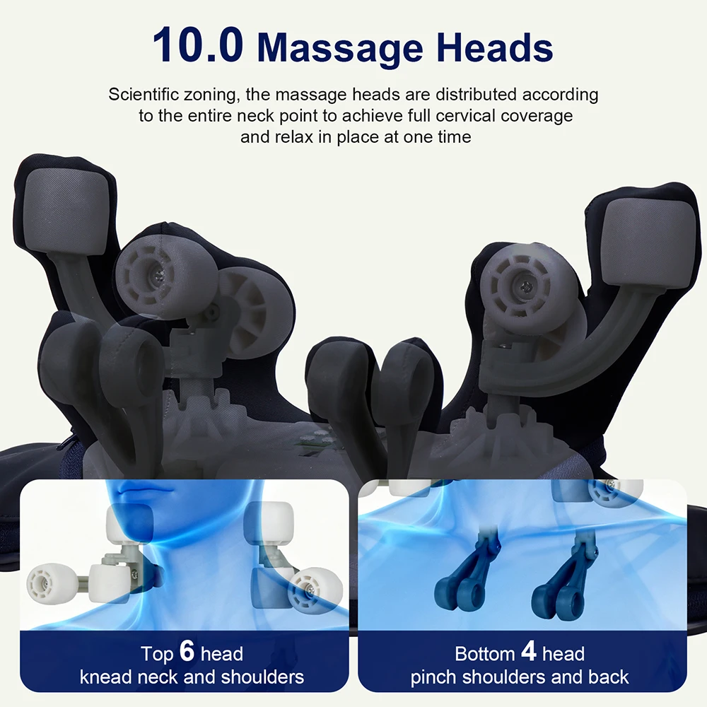 Upgarded 10-head Trapezius Massager Wireless Neck And Back Massager Hot Compress Electric Cervical Relieve Fatigue Relax Muscles