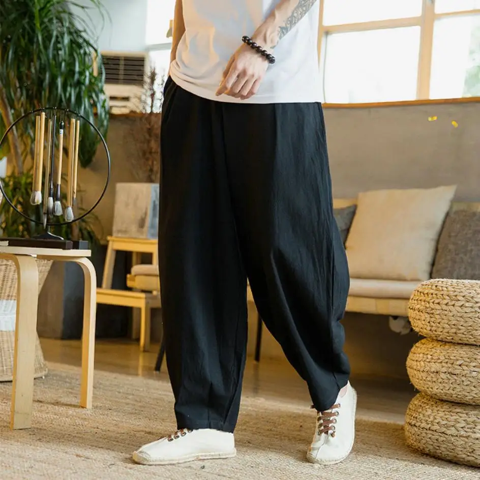 Description Picture 4 of item2022 Summer Autumn Korean Casual Pant Men Elastic Waist Full-length Harem Pant Men Japanese Sweatpants Male Trousers Streetwear