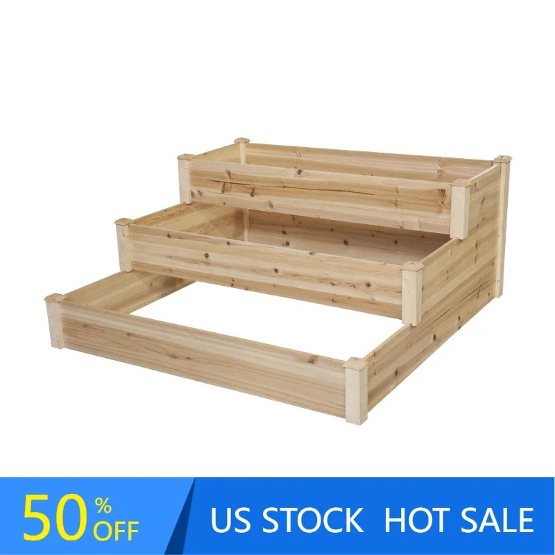 

3 Tier Cedar Raised Garden Bed, Natural Garden Pots