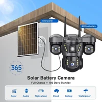 Caméra solaire extérieure à triple objectif PTZ 15MP 4G SIM, trois objectifs, trois écrans, surveillance par batterie, détection humanoïde IA, suivi automatique, étanche IP66, vision nocturne, caméras de sécurité vidéo 3