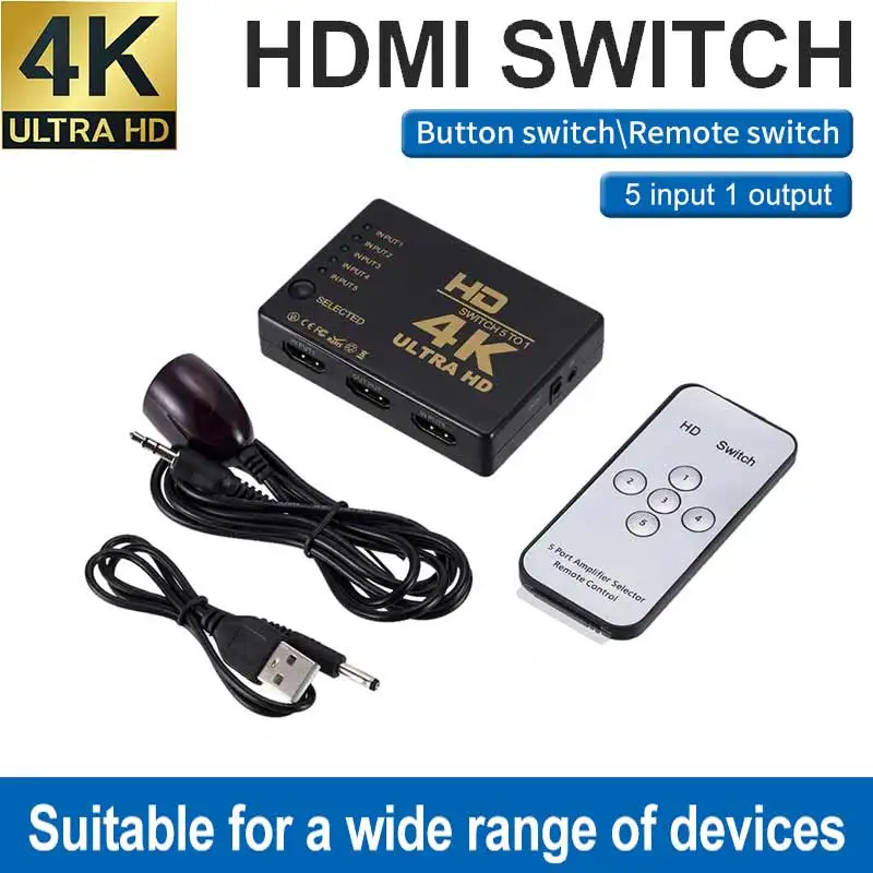 4K Hd Hdmi-Compatibile Switch 5X1 Video Selector Splitter Hub Adapter Per Xbox Ps4 Dvd Hdtv Pc Laptop Tv Controller
