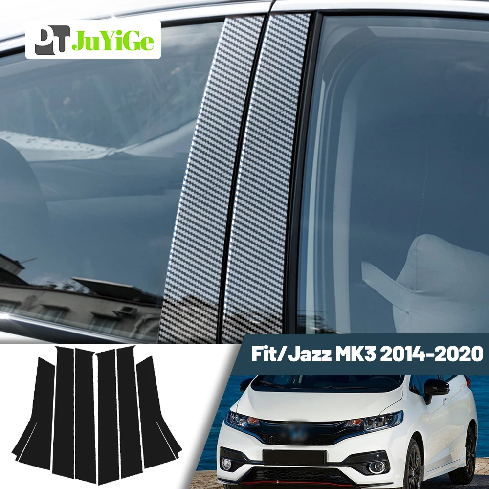 Hochglanz schwarz Kohle faser Fenster tür Deal B C Säule Post Cover Aufkleber für Honda Fit Jazz