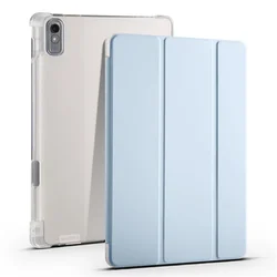 Premium Transparent Flip Leather Tablet Case with Pen Holder and Shockproof Protection for XiaoxinPad Plus 2023 (Sky Blue)