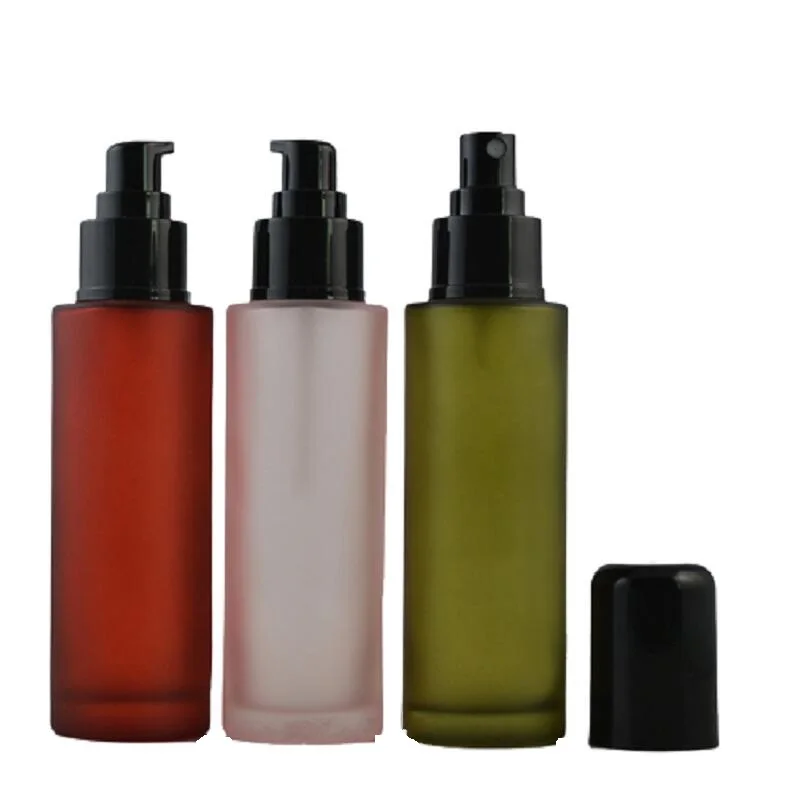 

100ML Empty Lotion Pump Bottle Matte Pink Olive Green Fine Mist Sprayer Emulsion Cream Flat Shoulder Frosted Glass Spray Bottle