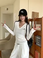 plus Size Women's Long Sve Embroidered Letter V-Ne T-irt Slimming Versatile Autumn Faion Top for All Body pes