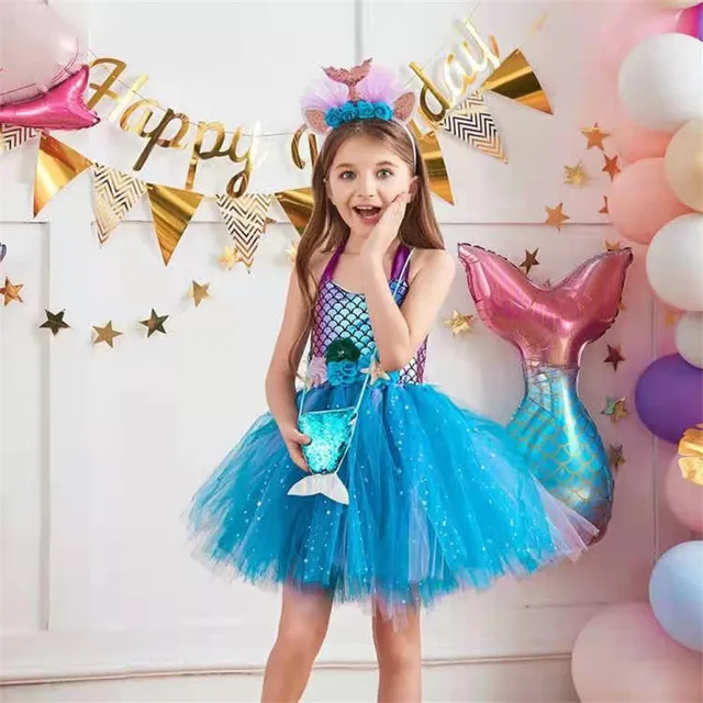 Conjunto de disfraz de sirena para niñas, vestido de princesa para  cumpleaños, Halloween, ropa de fiesta de verano, tutú, 2 a 10t, 3 uds. -  AliExpress