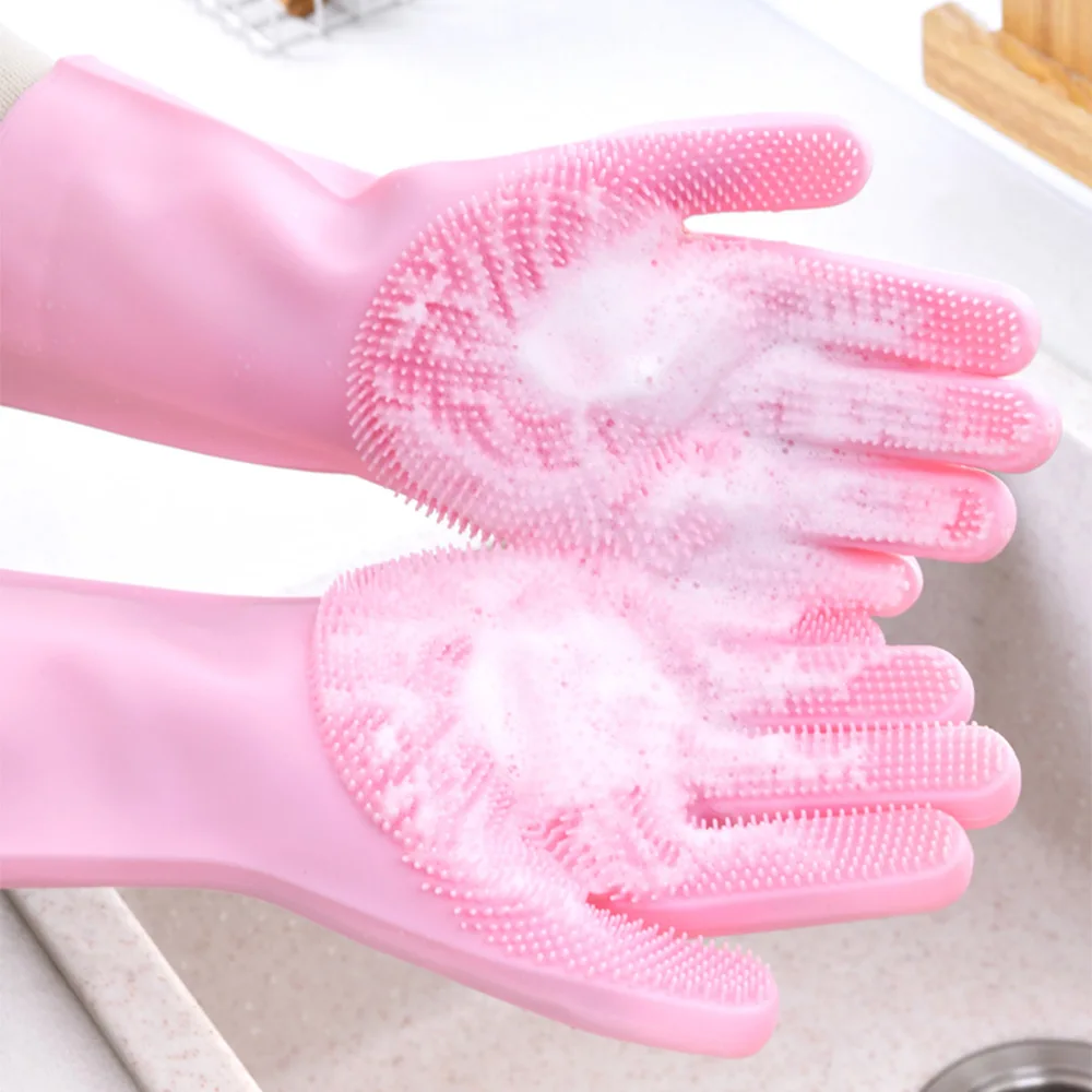 

Silicone Gloves Kitchen Cleaning Dishwashing Gloves Soft Scrubber Rubber Dish Washing Tools Kitchen Household Gadgets 1 Pair