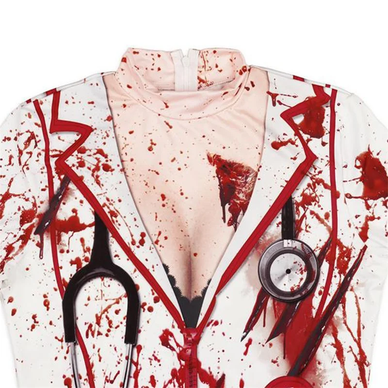 Halloween Kostuums Vrouwen Halloween Bloedige Gedrukt Ronde Hals Korte